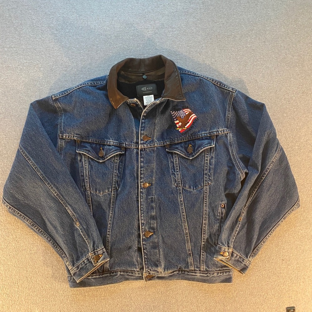 ID Wear Denim Trucker Jacket Mens Large Wool Lined Blue Jean Coat Made in Canada